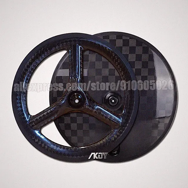 1​6 Inch 349 Carbon Fiber Folding Bike Wheelset Front 3-Spoke Rear Disc Wheel