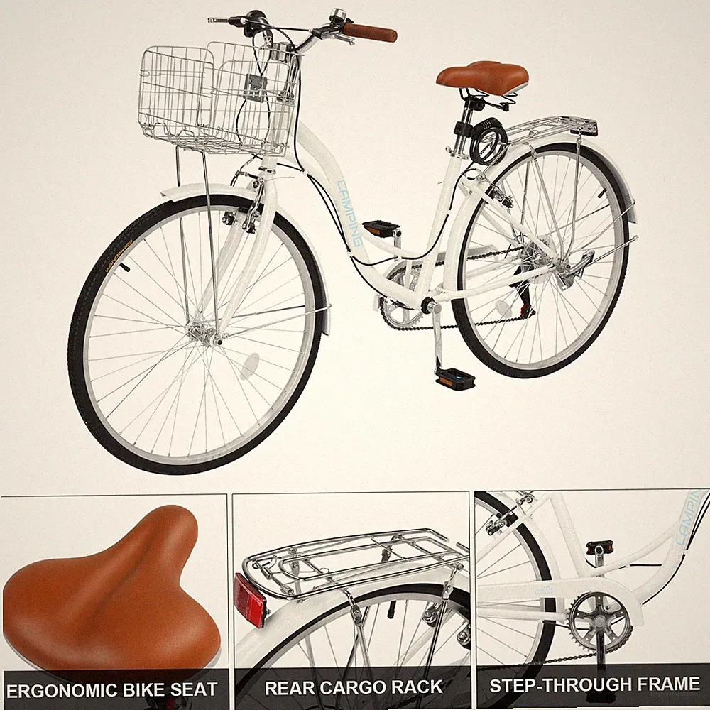 26'' Adults Commuter City Bike 7 Speed Cruiser Bicycle with Basket