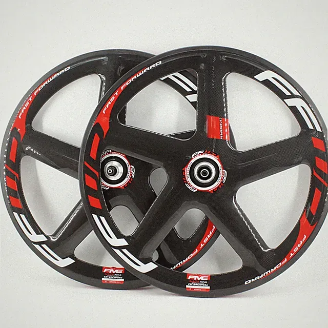 700C Fixed Gear Track Road Bike Carbon 5 Spokes Wheelset Clincher 23mm Wide Rims